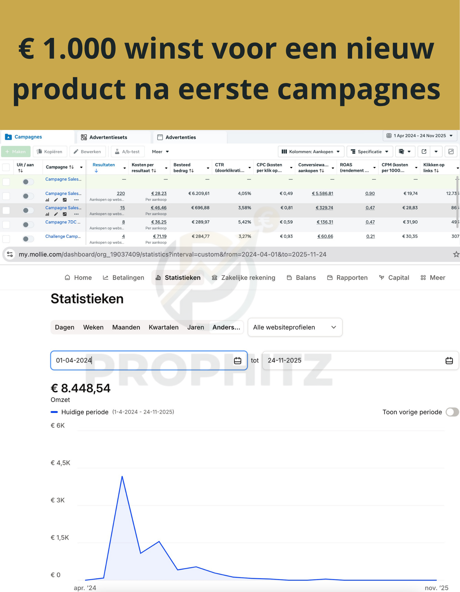 Google Ads resultaat: &euro;1.000+ winst voor nieuw product