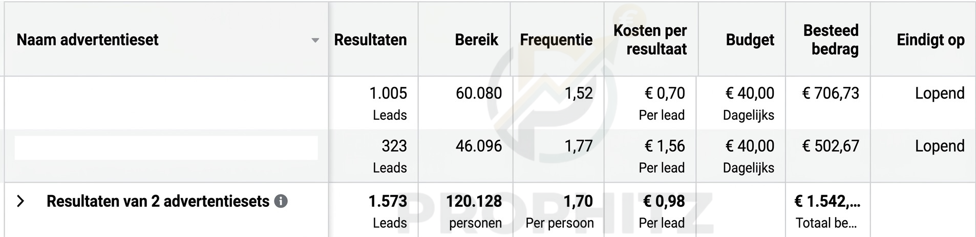 Meta Ads resultaat: 1.573 leads gegenereerd voor gemiddeld &euro;0,98 per lead